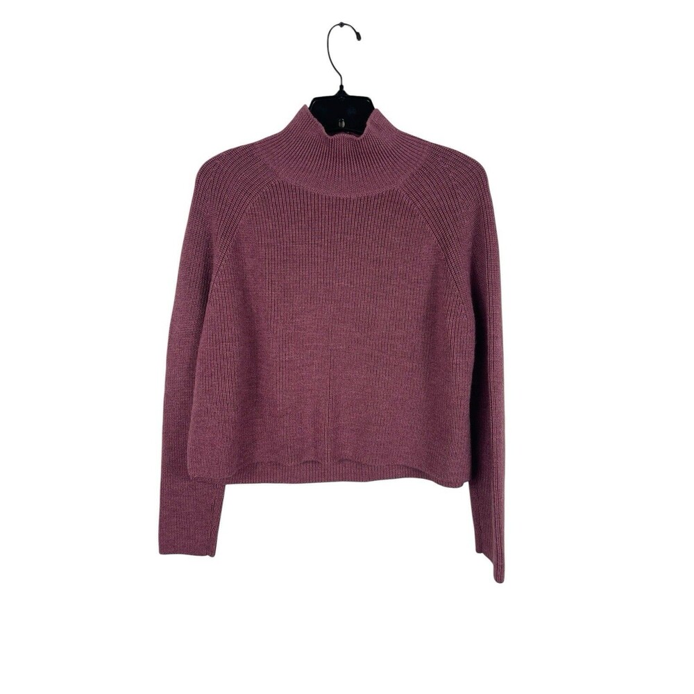 Eileen Fisher Mauve Pink M Extra Fine Merino Wool Cropped Knit Sweater Mock Neck